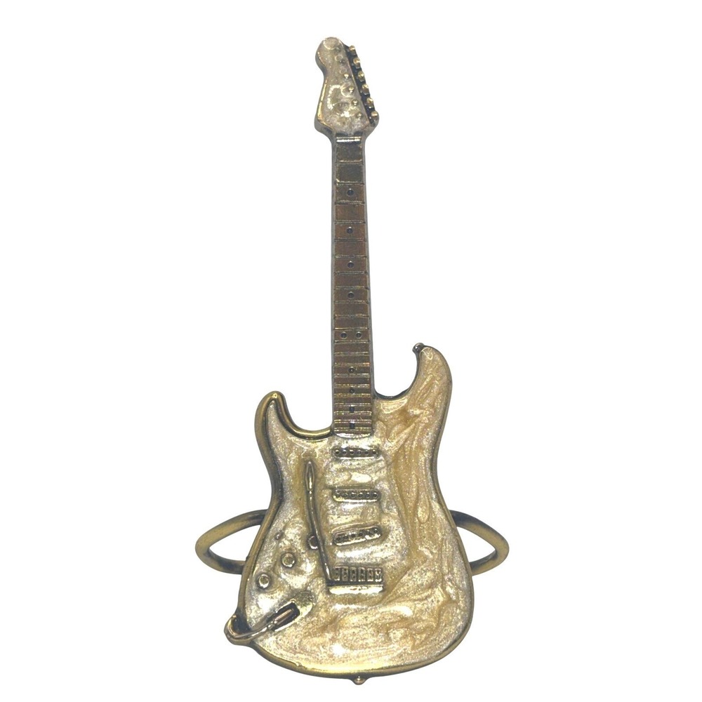 Vtg 1985 Bergamot Brass Works Guitar Belt Buckle Stratocaster Style‎ #1448 USA